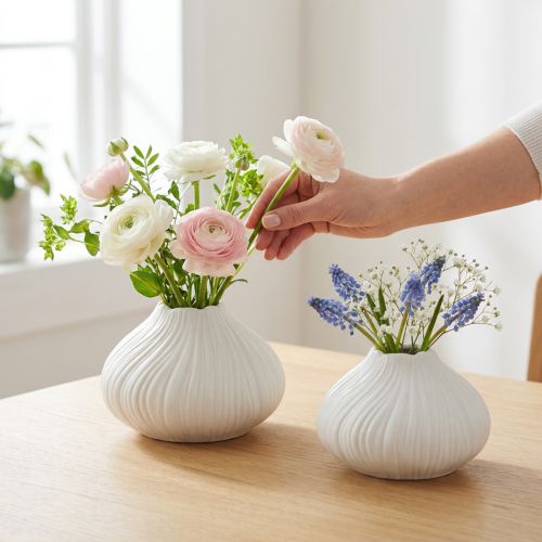 Vaso de flores em cerâmica formato de cebola branco Ø13cm Alt.13,5cm 2 unidades | Floristik24.pt