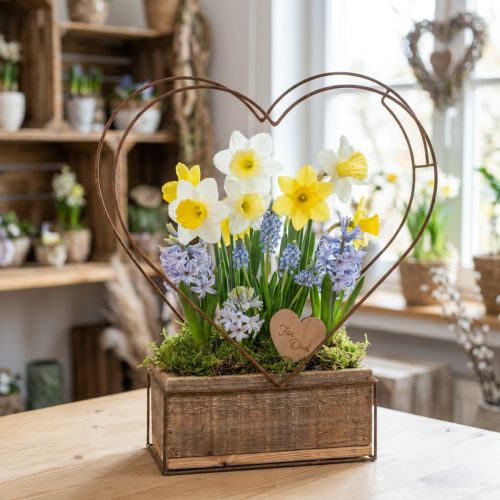 Caixa para plantas coração de madeira ferrugem decorativa Alt.41cm/39cm conjunto de 2 | Floristik24.pt