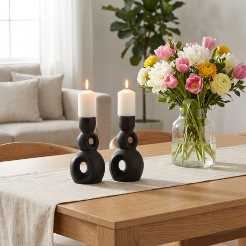 Castiçal de cerâmica preto moderno H16cm 2 unidades | Floristik24.pt