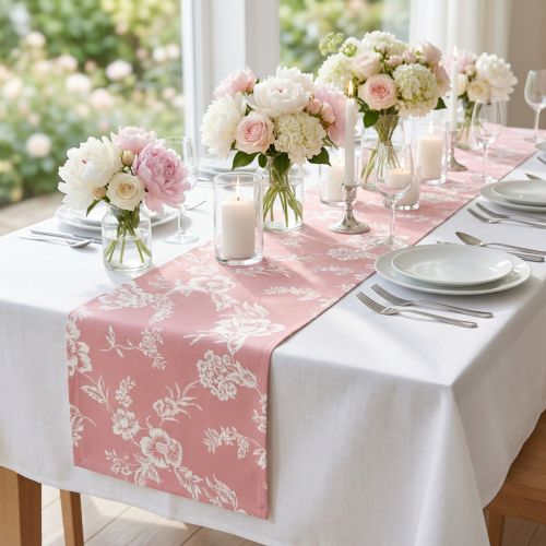 Fita de mesa padrão floral caminho de mesa algodão rosa 15cm 3m | Floristik24.pt