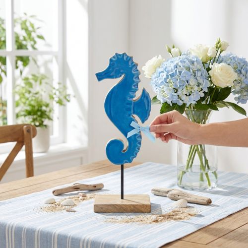 Itens Decoração de mesa de madeira cavalo marinho decorativo azul natural H28cm