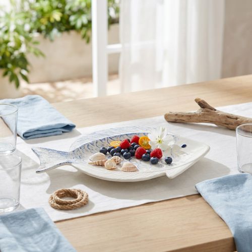 Itens Prato decorativo peixe cerâmica decoração mesa azul branco 30×22cm