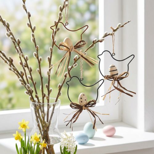 Pássaros decorativos para pendurar preto/natural/ferrugem 8,5×7,5cm 6 un | Floristik24.pt