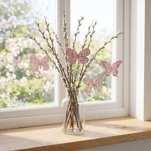 Deco cabide borboleta rosa glitter 8cm 12pcs | Floristik24.pt
