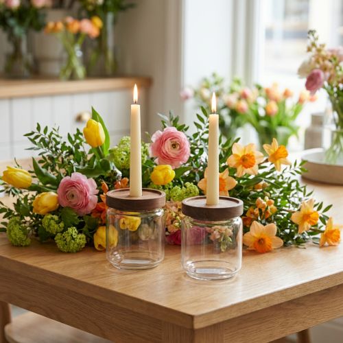 Porta-velas de vidro, suporte para velas decorativo de vidro H11cm Ø9cm 2 peças | Floristik24.pt