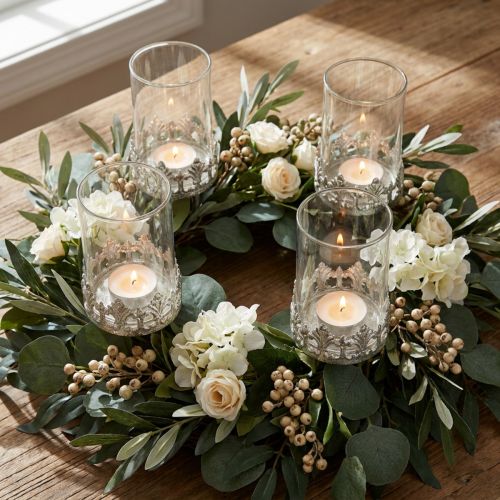 Porta-velas com vidro para conectar em prata vintage Ø5,5cm Alt.8cm 4 unidades | Floristik24.pt