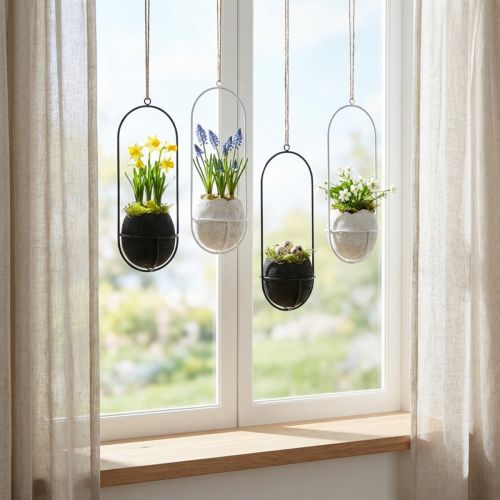 Decoração de Páscoa para pendurar, casca de ovo para plantar, decoração de primavera preto/branco Alt.24cm 4 unid. | Floristik24.pt