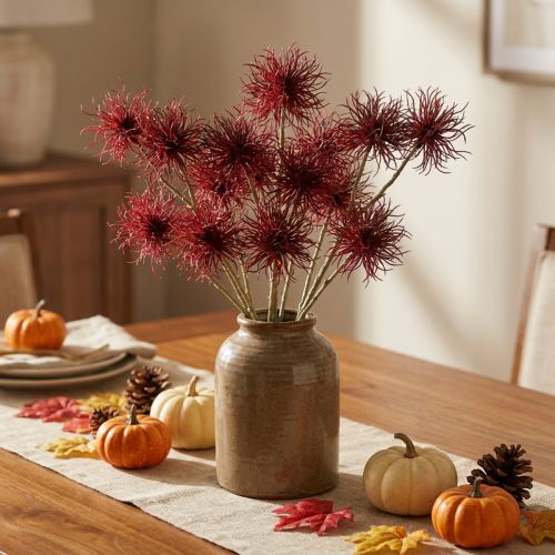Flor artificial de xanthium decoração de outono vermelha 6 flores 80 cm 3 unidades | Floristik24.pt