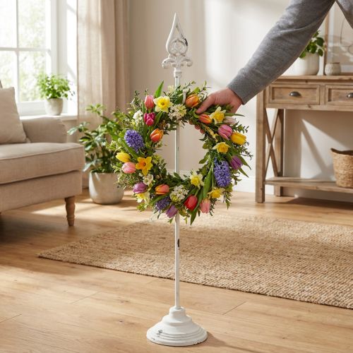 Suporte para guirlandas branco shabby chic 1 gancho H76cm | Floristik24.pt