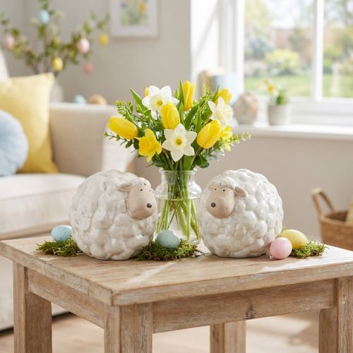 Ovelhas decorativas que chamam a atenção na sala de estar e no jardim. 11 cm, 2 peças. | Floristik24.pt
