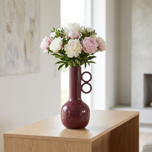 Vaso moderno e artístico com gargalo longo e alças redondas para interiores elegantes, 24 cm | Floristik24.pt