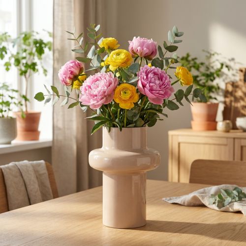 Vaso de flores metal marrom cappuccino esmalte Ø17cm A23cm | Floristik24.pt