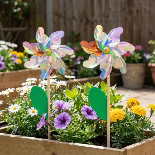 Itens Flor cata-vento iridescente com moinho de folhas Ø17,5cm 2 unidades
