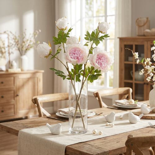 Decoração Peônias Rosa 3 Flores Haste Longa C80cm 2pcs | Floristik24.pt