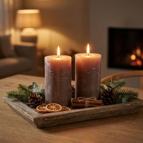 Velas de pilar marrons sólidas, 85 x 150 mm, conjunto de 2 – Velas decorativas para um ambiente aconchegante e ocasiões festivas. | Floristik24.pt