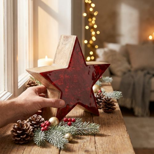 Itens Estrela de madeira decoração estrela vermelha natural feita de madeira de mangueira Ø24x10cm