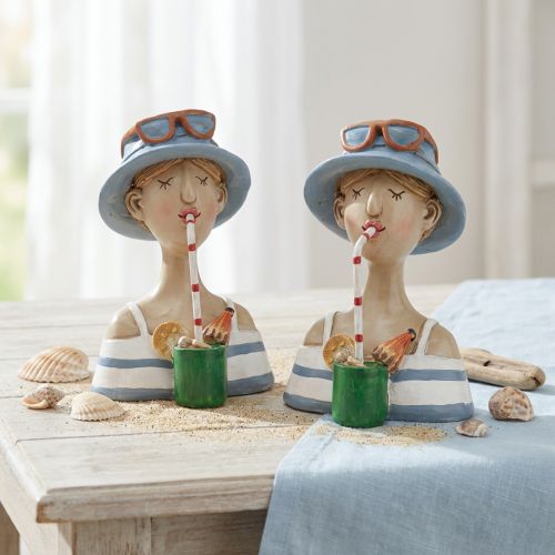 Cocktail de busto feminino azul branco figuras decorativas H10,5cm 2 unidades | Floristik24.pt