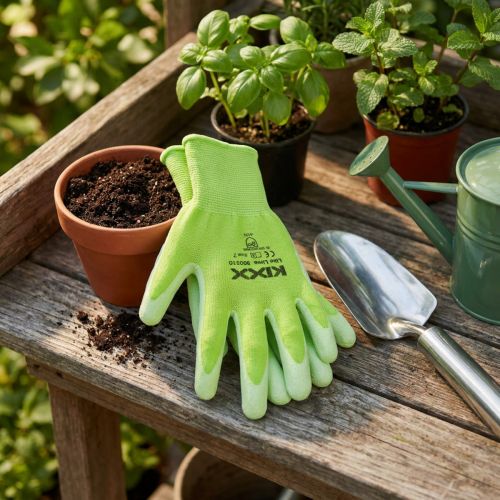 Luvas de jardim Kixx verde claro, tamanho 10 | Floristik24.pt