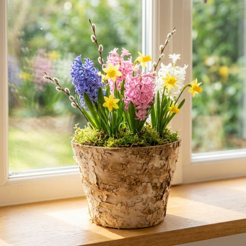 Vaso redondo, decoração natural, casca de árvore, vaso de bétula, Ø12cm A10cm, 5 peças | Floristik24.pt