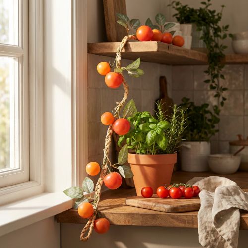 Guirlanda artificial de tomate, trepadeira decorativa, decoração realista para sala de estar, 135 cm | Floristik24.pt
