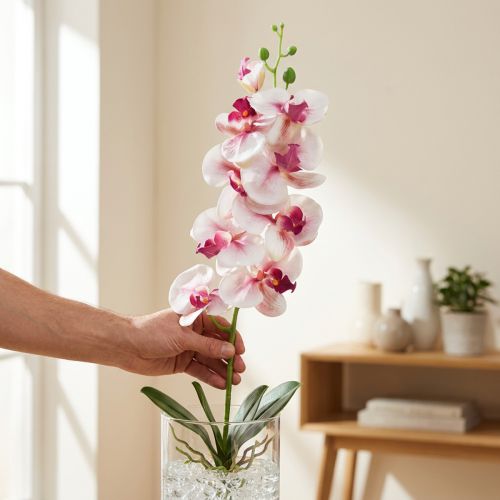 Itens Orquídea Phalaenopsis artificial 9 flores branco fúcsia 96cm