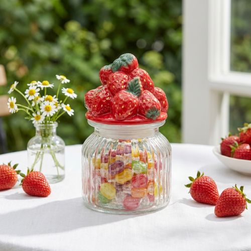 Pote de doces com tampa pote de biscoitos de morango Ø11cm Alt.18cm | Floristik24.pt