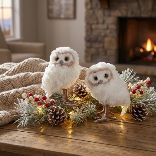 Decoração de inverno, estatuetas decorativas de coruja para mesa, brancas, 15 cm, 2 peças | Floristik24.pt