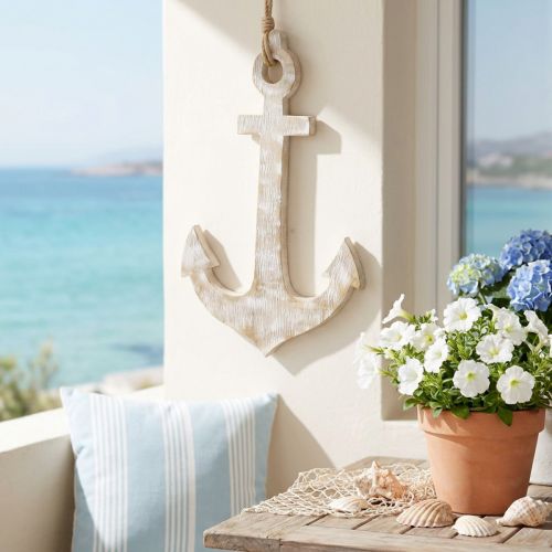 Âncora decorativa de madeira branca âncora de madeira limpa para pendurar 30,5 cm | Floristik24.pt
