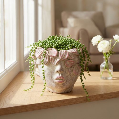 Vaso de flores com cabeça de planta para pendurar, aparência de concreto, rosa, altura 13 cm | Floristik24.pt