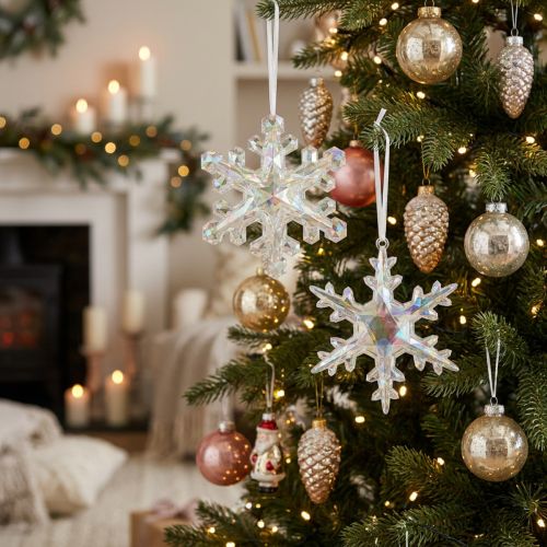 Flocos de neve decorativos, decoração de inverno, iridescentes, Ø14–15cm, 2 peças | Floristik24.pt