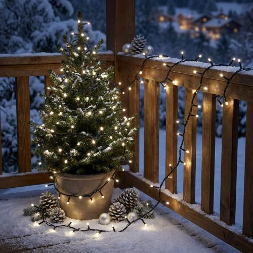 Cadeia de luz de arroz LED 80s 6m para exterior preto/branco | Floristik24.pt