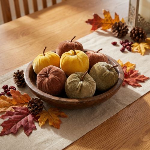 Tecido decorativo maçãs veludo marrom amarelo Ø5cm H6cm 12 peças | Floristik24.pt