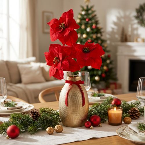 Itens Magnífica estrela de Natal - Poinsétia em vermelho - 46 cm 6 unidades 2 cachos