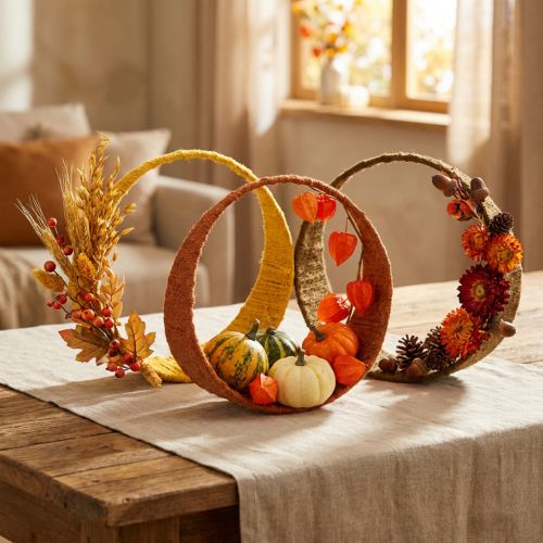 Itens Anel decorativo de juta laço largo amarelo ocre marrom Ø30cm 3 unidades