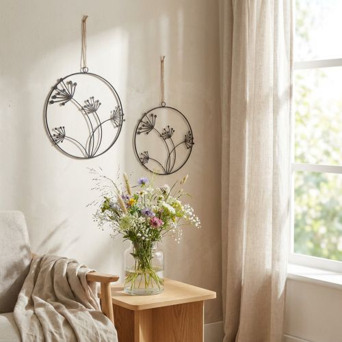 Anel decorativo de metal, preto, para pendurar, com flores, Ø23cm, conjunto de 2, decoração de parede de verão | Floristik24.pt