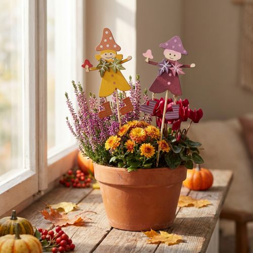 Plugue de flor decoração de outono madeira amarelo roxo 8 × 6 cm 12 unidades | Floristik24.pt