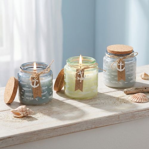 Itens Velas perfumadas em vidro velas de peixe azul marinho verde Alt.11cm 3 unidades