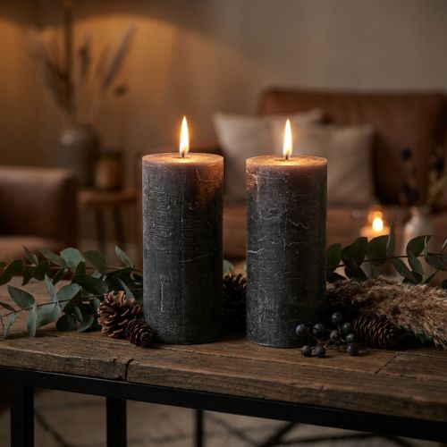 Velas de cor sólida velas pilar antracite 85×150mm 2 unidades | Floristik24.pt