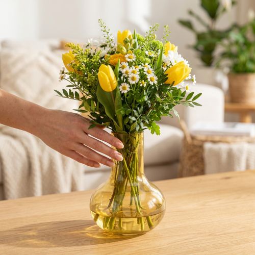 Vaso vaso de vidro amarelo vaso de flores bulbosas vidro Ø10,5cm Alt.15cm | Floristik24.pt