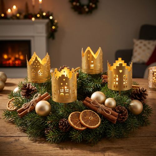 Castiçal dourado cidade castiçal metal Ø6.5cm 4pcs | Floristik24.pt