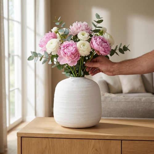Vaso de flores, vaso de cerâmica, vaso decorativo branco Ø22cm Alt.22,5cm | Floristik24.pt