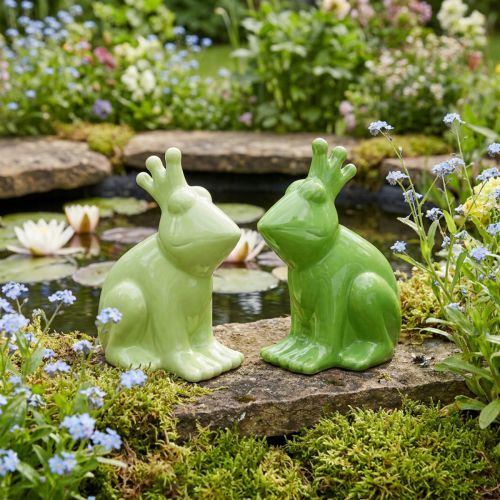 Sapo decorativo de cerâmica, sapo príncipe casal decoração de verão 13×8×16cm 2pcs | Floristik24.pt