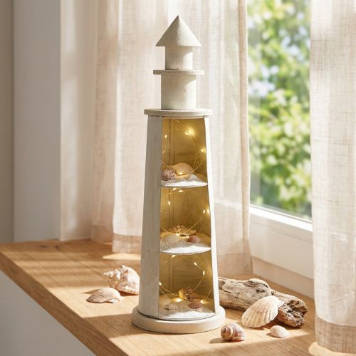 Farol Shabby Chic Creme Marítimo Decoração Ø13cm A41,5cm | Floristik24.pt
