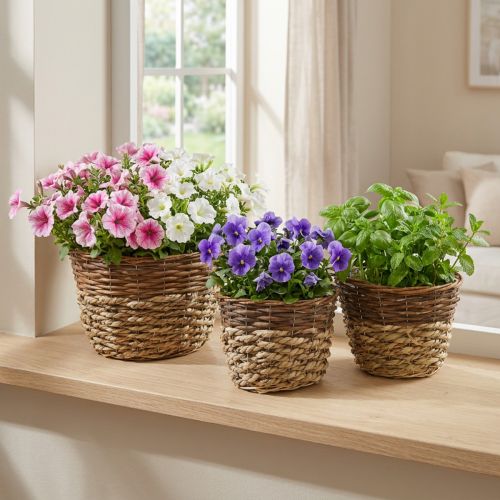 Cesto natural para plantação, decoração de cestos, vasos de plantas naturais L21/19/16cm H21/19/16cm conjunto de 3 | Floristik24.pt