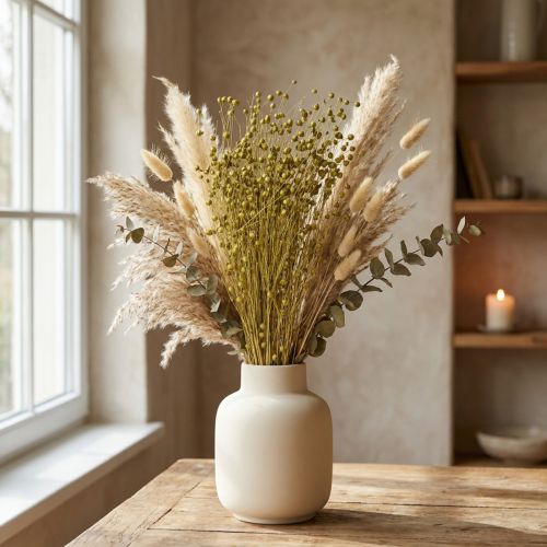 Flores de linho decorativas secas verde-oliva 50g | Floristik24.pt