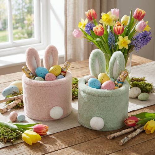 Cesto decorativo de Páscoa em formato de coelho para guardar presentes e decorar a sala de estar, 18 cm, 2 peças. | Floristik24.pt