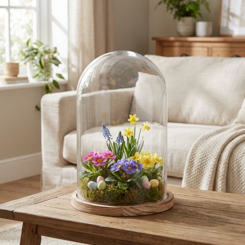 Sino de vidro com decoração em placa de madeira Ø17cm Alt.25cm | Floristik24.pt