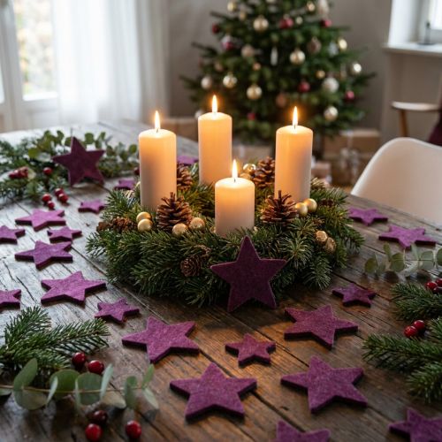Decoração dispersa estrelas flocadas estrelas de veludo baga roxa 4/5cm 40 un | Floristik24.pt