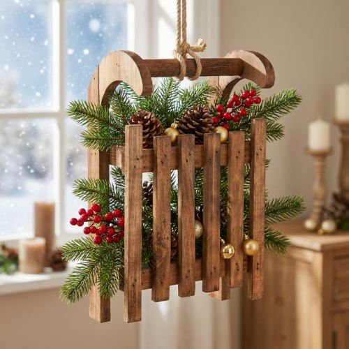 Trenó decorativo marrom decoração de inverno feito de madeira 30x18x12cm | Floristik24.pt