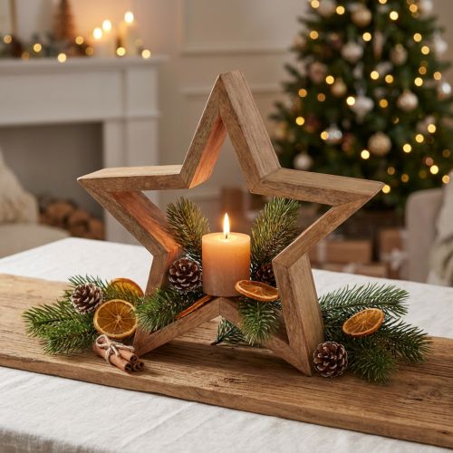 Decoração de mesa de madeira decorativa estrela madeira de manga para ficar em pé natural Ø24cm | Floristik24.pt